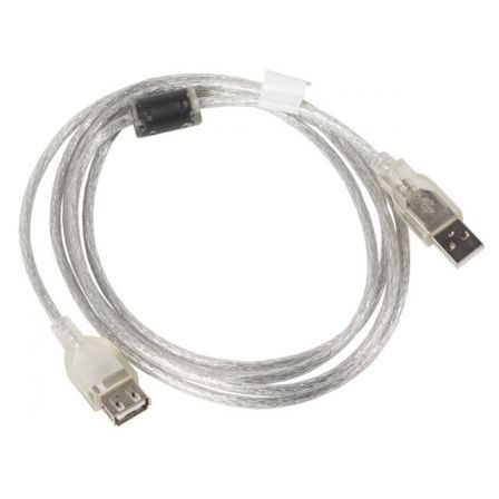 Lanberg Cable de extensión USB 2.0 Macho-Hembra con Ferrita, 1,8 m, Transparente